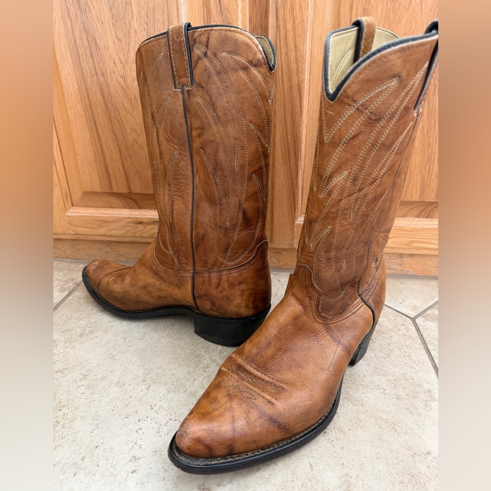 Wrangler Men’s Brown Leather Western Cowboy Boots, Size 11D - Picture 3 of 10
